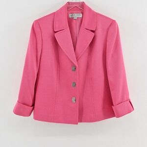 Tahari Womens Blazer Jacket Size 12 Pink‎ Preppy Structured 3 Button Toggle ASL